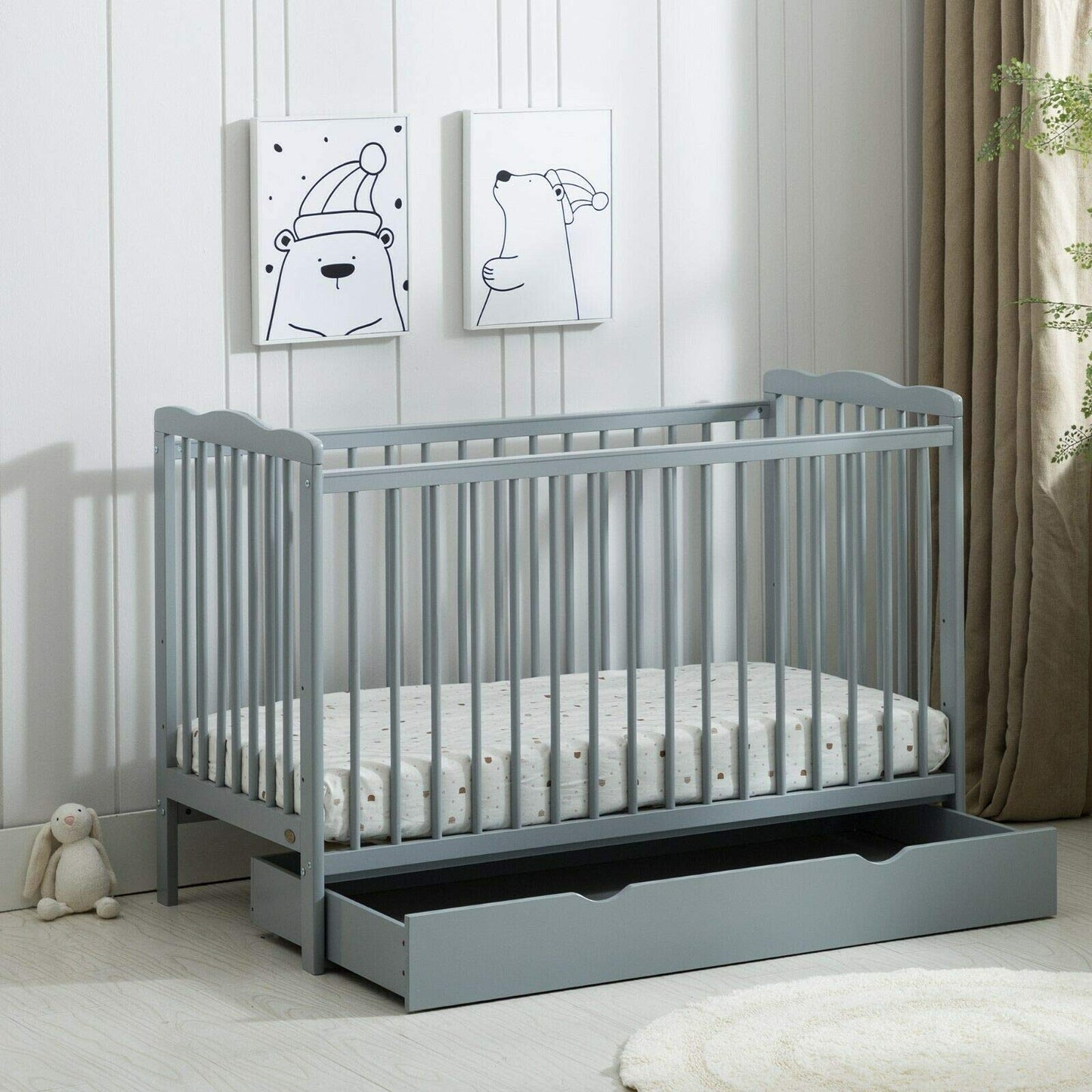 Brooklyn Baby Cot Crib with Water Repellent Mattress & Wheeled Drawer