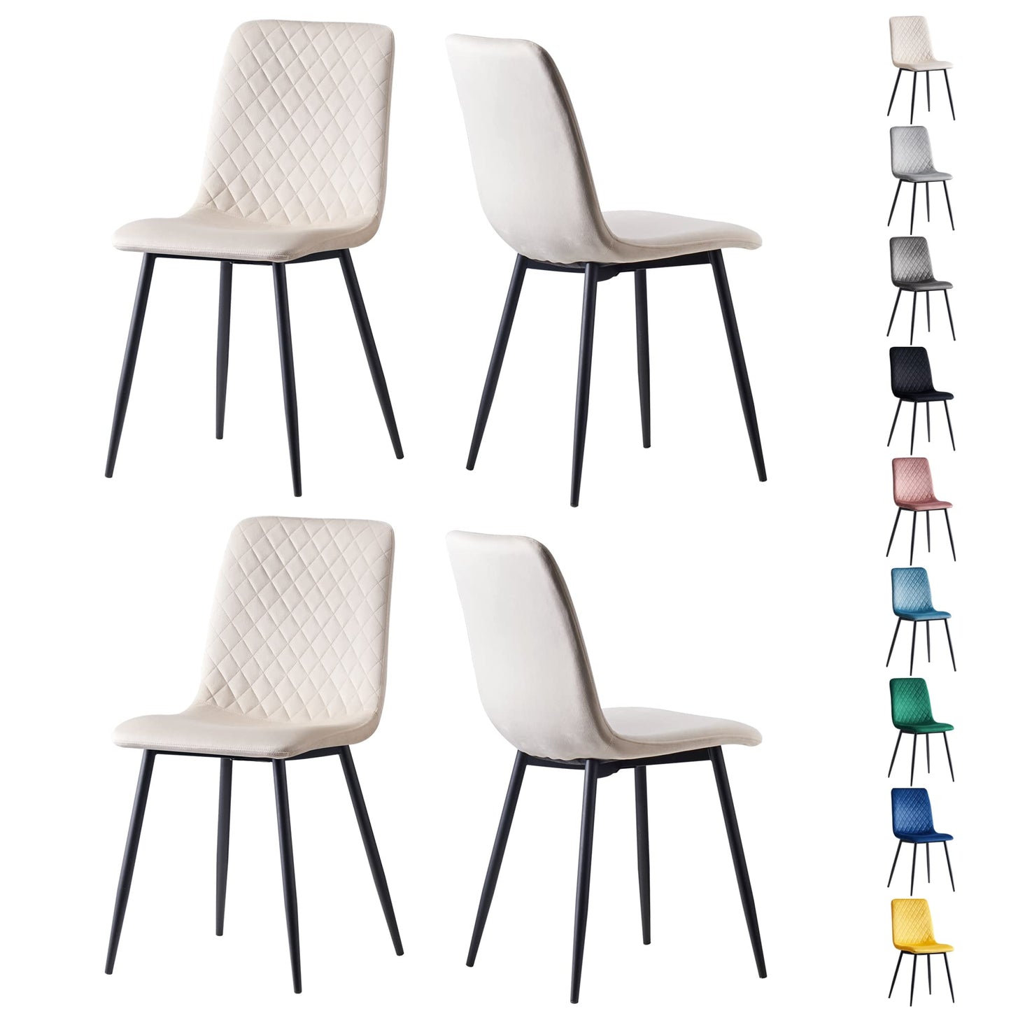 mcc direct Set of 4 Designer Velvet Fabric Dining Chairs Metal Legs Lexi Chairs