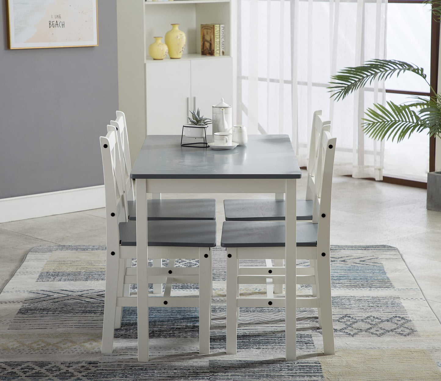 Classic Solid Wooden Dining Table and 4 Chairs Set Kitchen Home