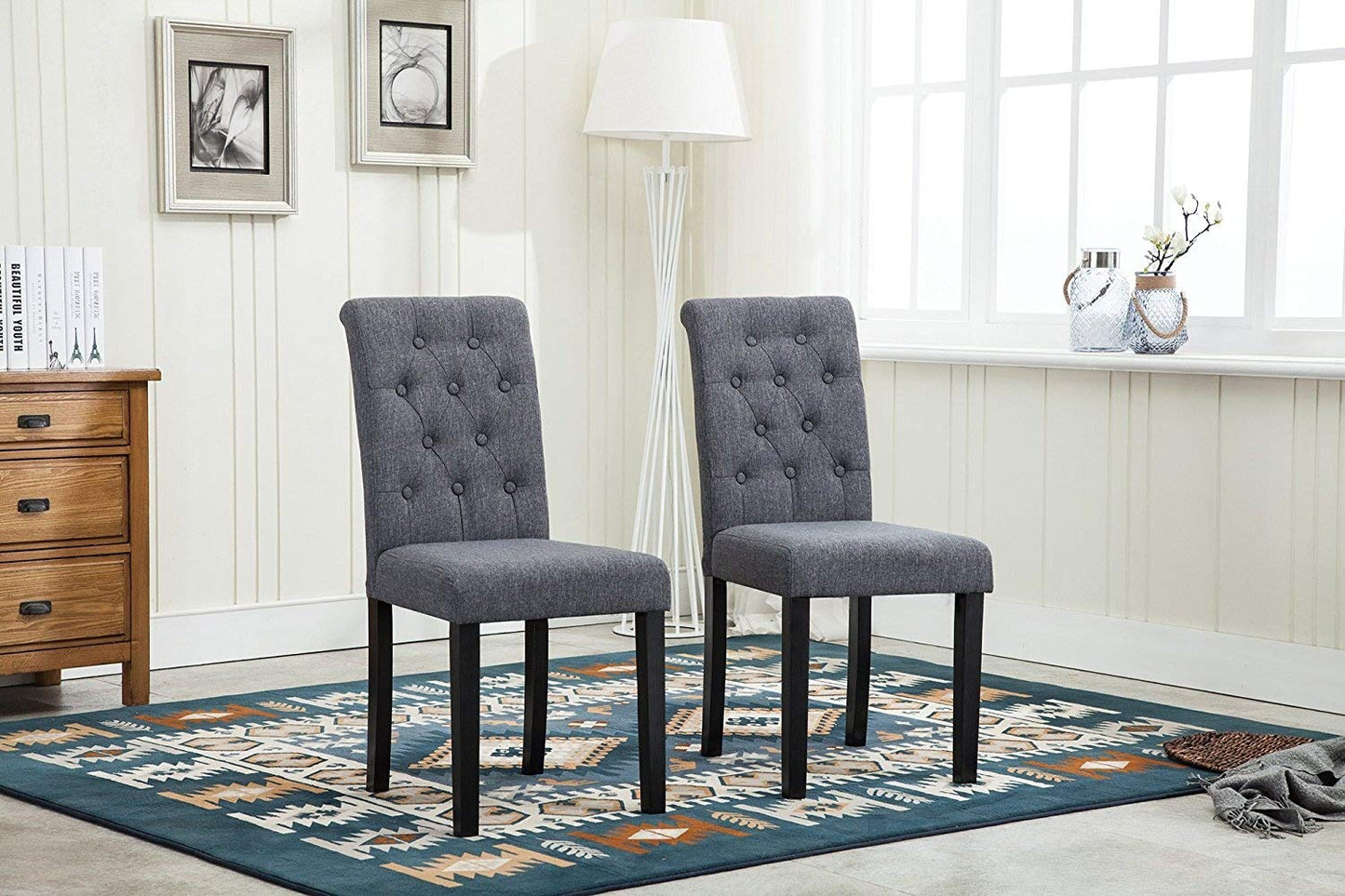 Set of 2 Lined Fabric Dining Chairs With Solid Wooden Legs For Home & Commercial Restaurants