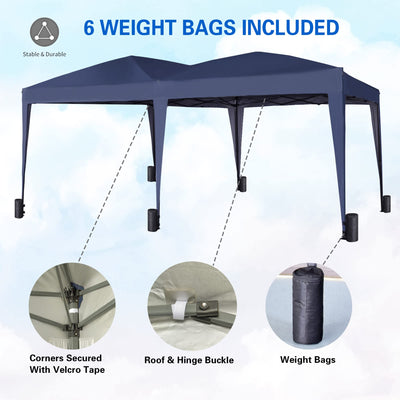Gazebo Pop-up  3m x 6m with Sides Wind Bars & 6 Weight Bags & Silver Protective Layer Waterproof